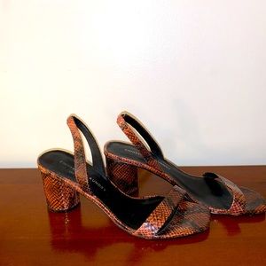 Worn once. Comfy. Chinese Laundry brown snake skin short heels. Size 10